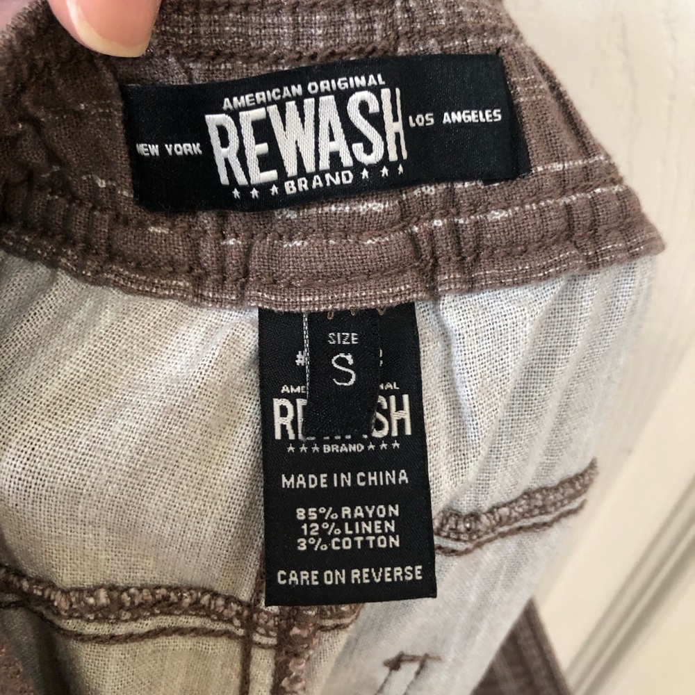 Rewash Wide-Leg Drawstring Pants Linen Blend Small Brown Striped Beach Casual - Picture 11 of 12